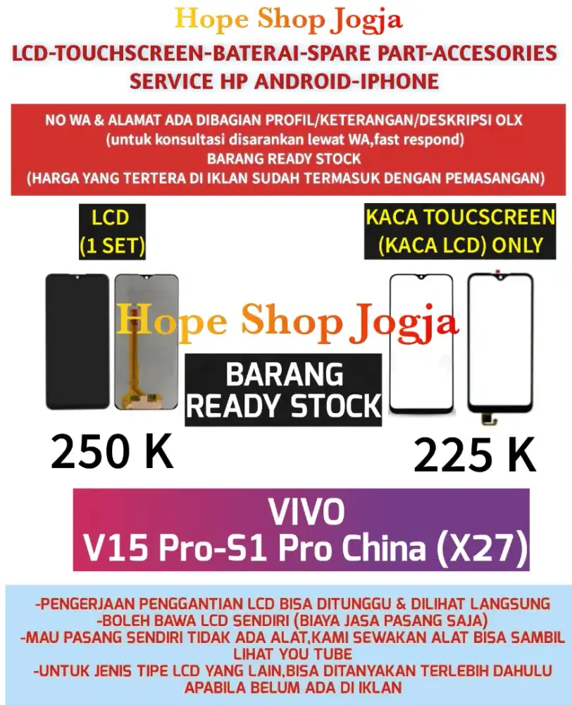 Ganti Touchscreen-Baterai-LCD VIVO
V15 Pro-S1 Pro (VERSI CHINA)-X27