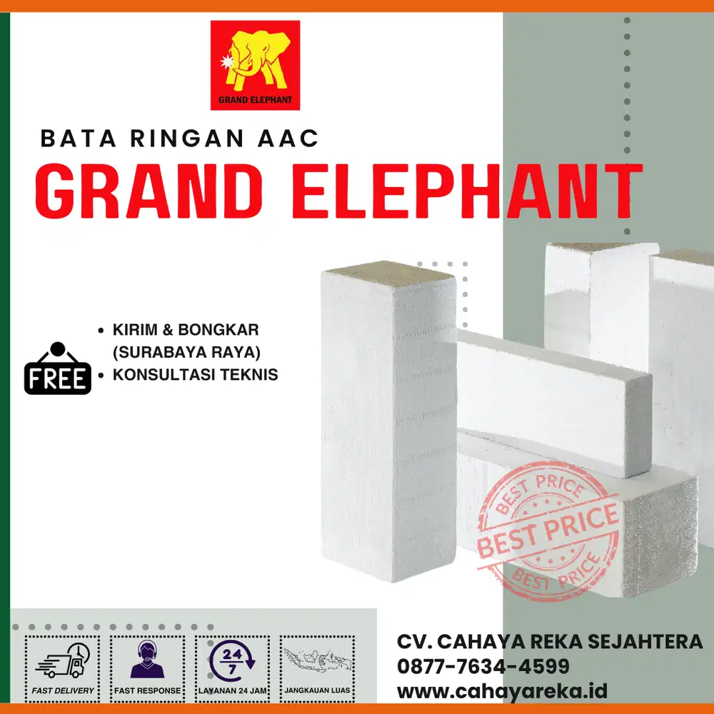 Bata Ringan AAC Grand Elephant| Harga per m3 | Surabaya, Jatim, Jateng