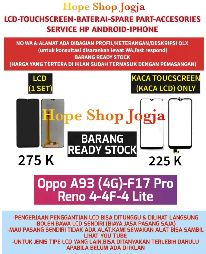 Touchscreen/Baterai-LCD Oppo A93 (4G)-F17 Pro/Reno 4-4F-4 Lite