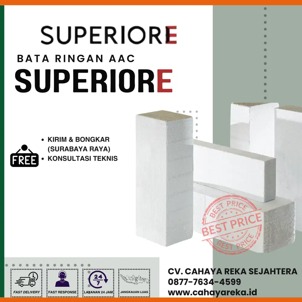 Bata Ringan AAC Superior | Harga per m3 | Surabaya, Jatim, Jateng