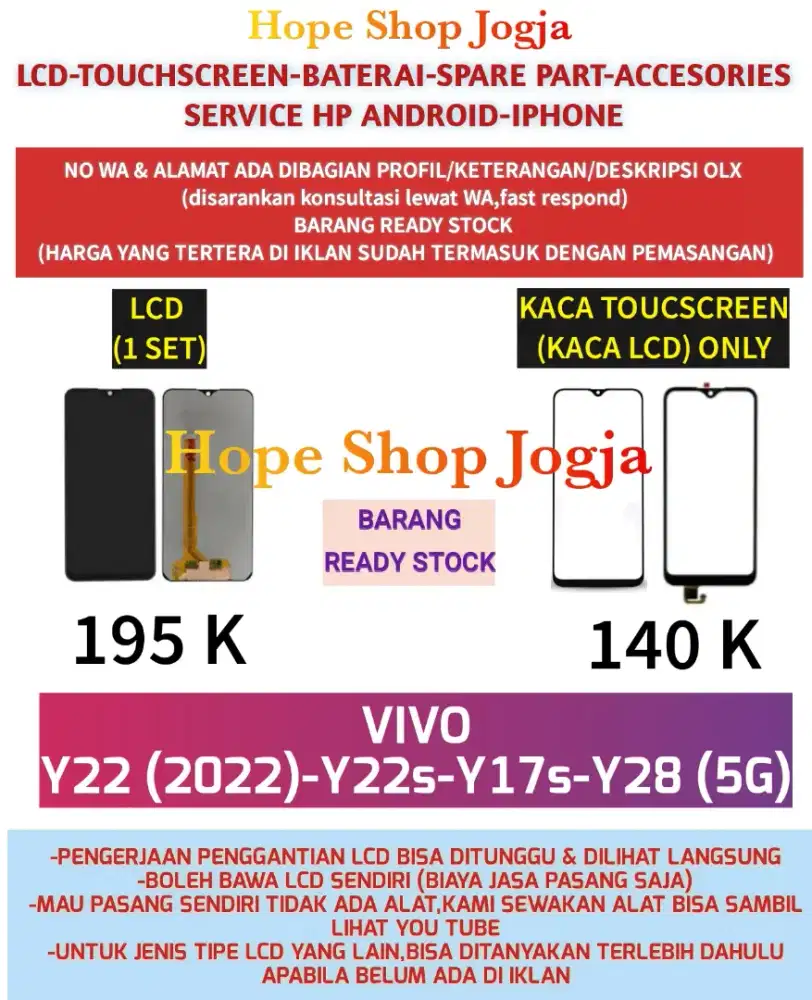 Touchscreen-Baterai-Lcd VIVO
Y22 (2022)-Y22s-Y17s-Y28 (5G)