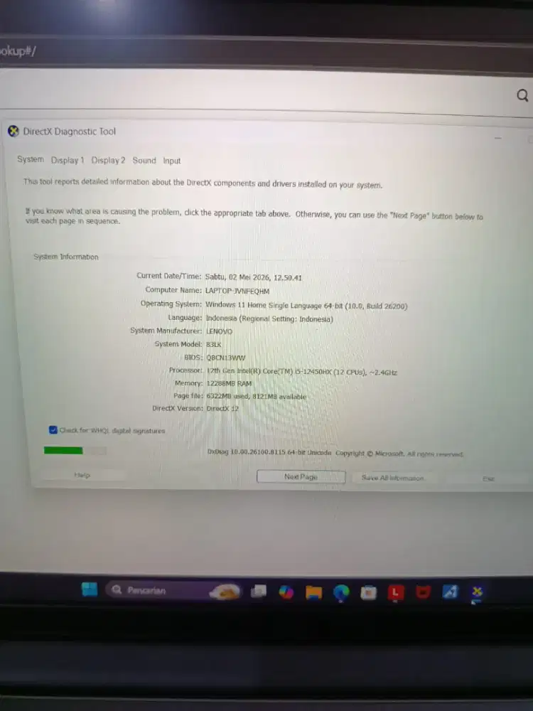 Lenovo LOQ Essential RTX3050 Vram 6Gb