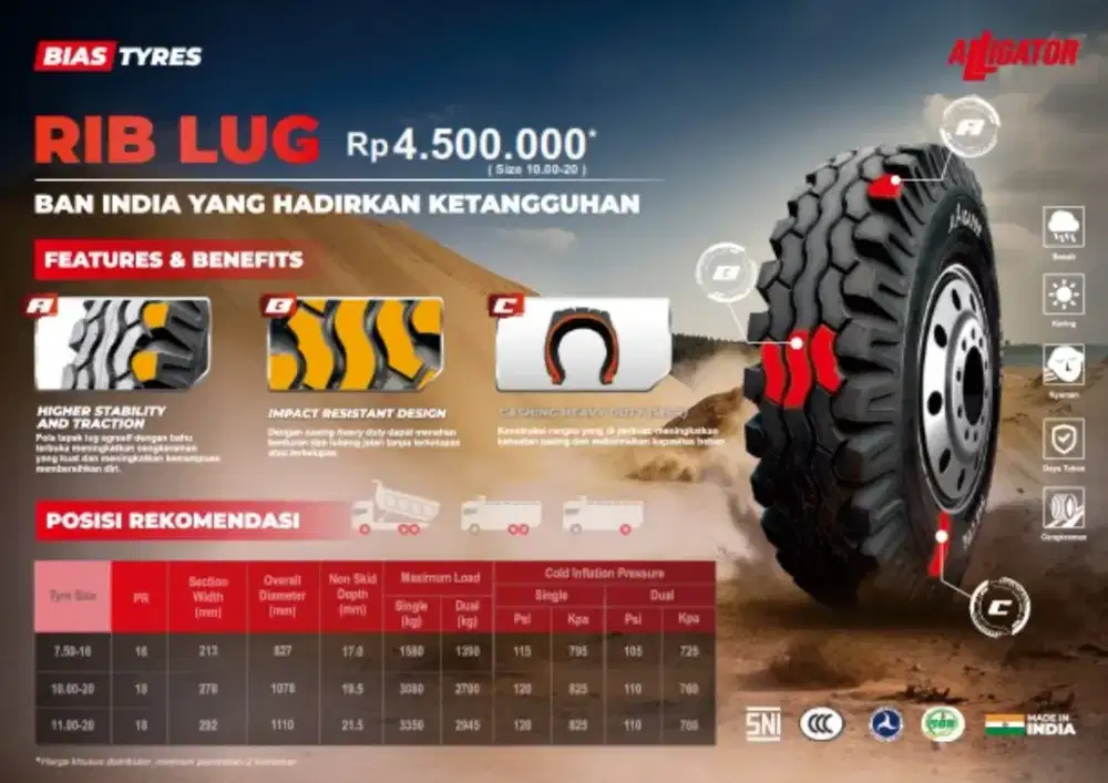 Ban Truk - Alligator - Kualitas India Harga Bersaing