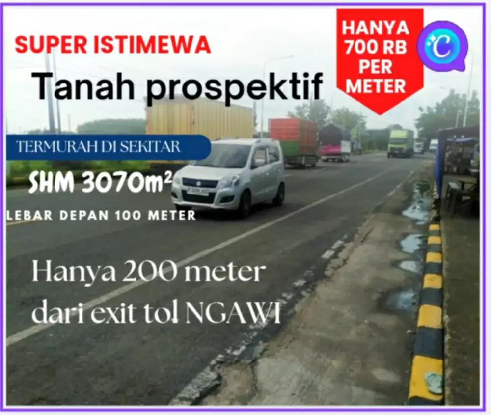 DIJUAL TANAH SUPER STRATEGIS & MURAH, 200 METER DARI EXIT NGAWI