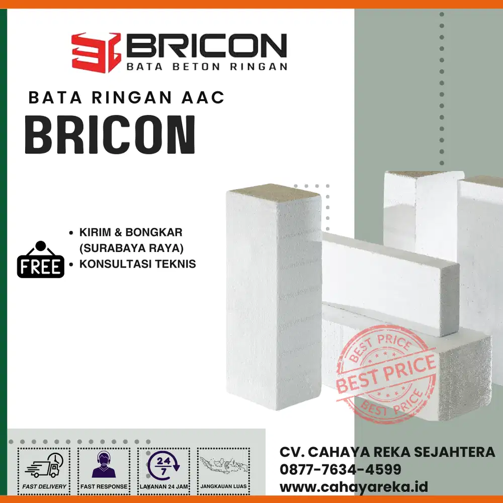 Bata Ringan AAC Bricon | Harga per m3 | Surabaya, Jatim, Jateng
