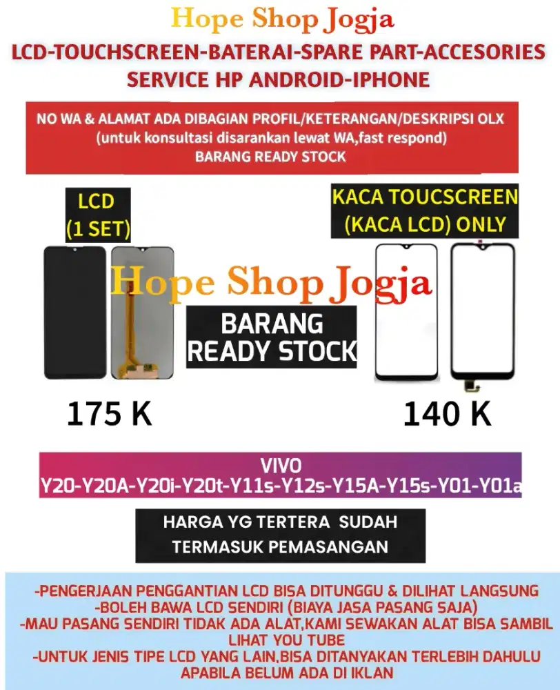 Touchscreen/Baterai-Lcd VIVO Y20-Y20A-Y20i-Y20t-Y11s-Y12s-Y15A-Y15s