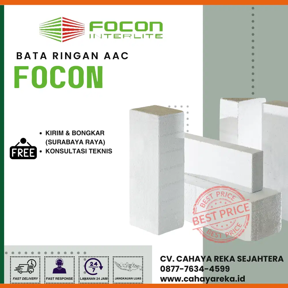 Bata Ringan AAC Focon | Harga per m3 | Surabaya, Jatim, Jateng
