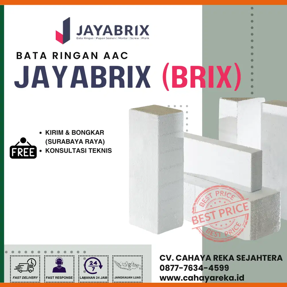Bata Ringan AAC Jayabrix | Harga per m3 | Surabaya, Jatim, Jateng