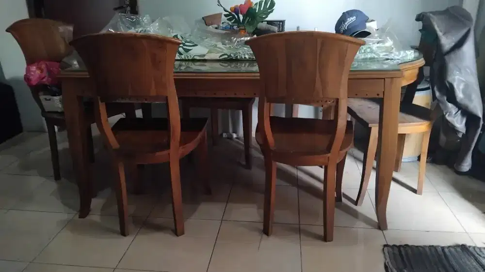 Meja Makan Kayu Jati Asli + 6 Kursi | Panjang 2 Meter | Murah