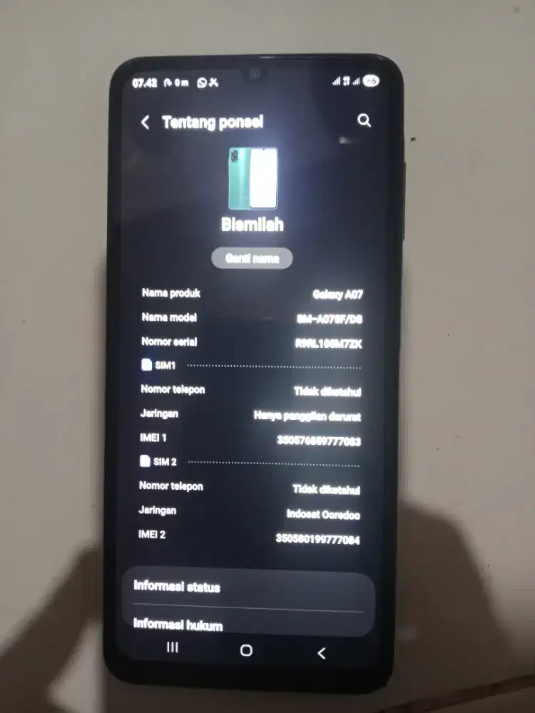 Di jual BU hp samsung Galaxy A07 ram 4/64, mulus, lokasi jakpus