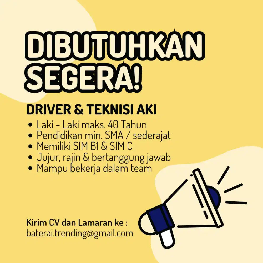 Lowongan Driver Teknisi Aki Surabaya