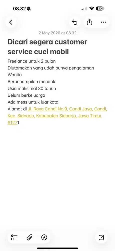 Dicari segera customer service cuci mobil