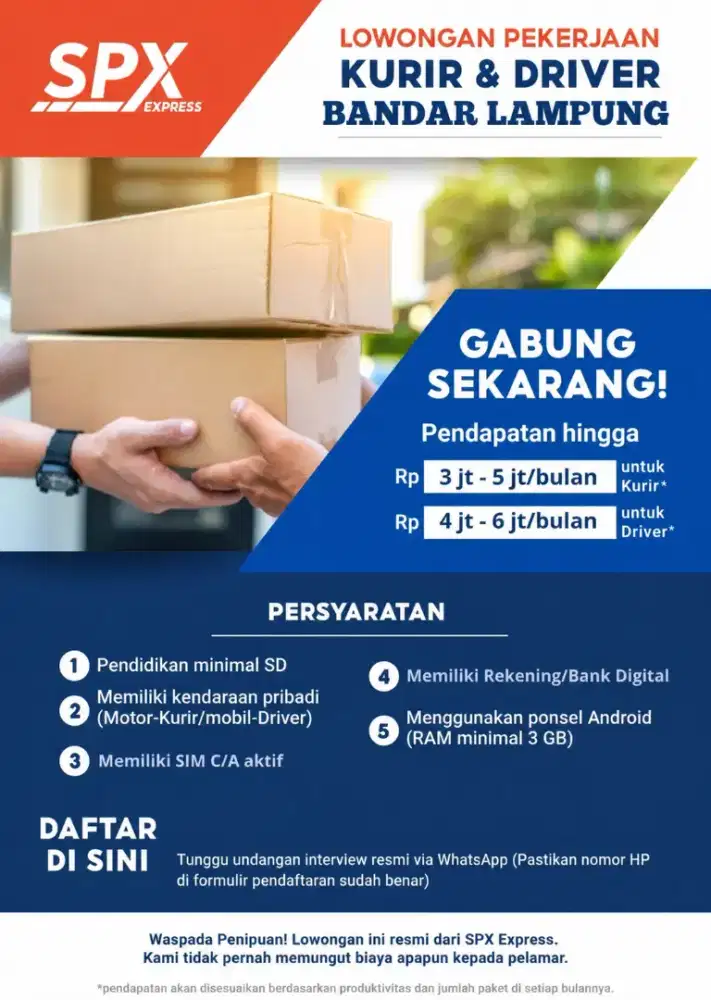 Lowongan kerja Kurir paket SPX