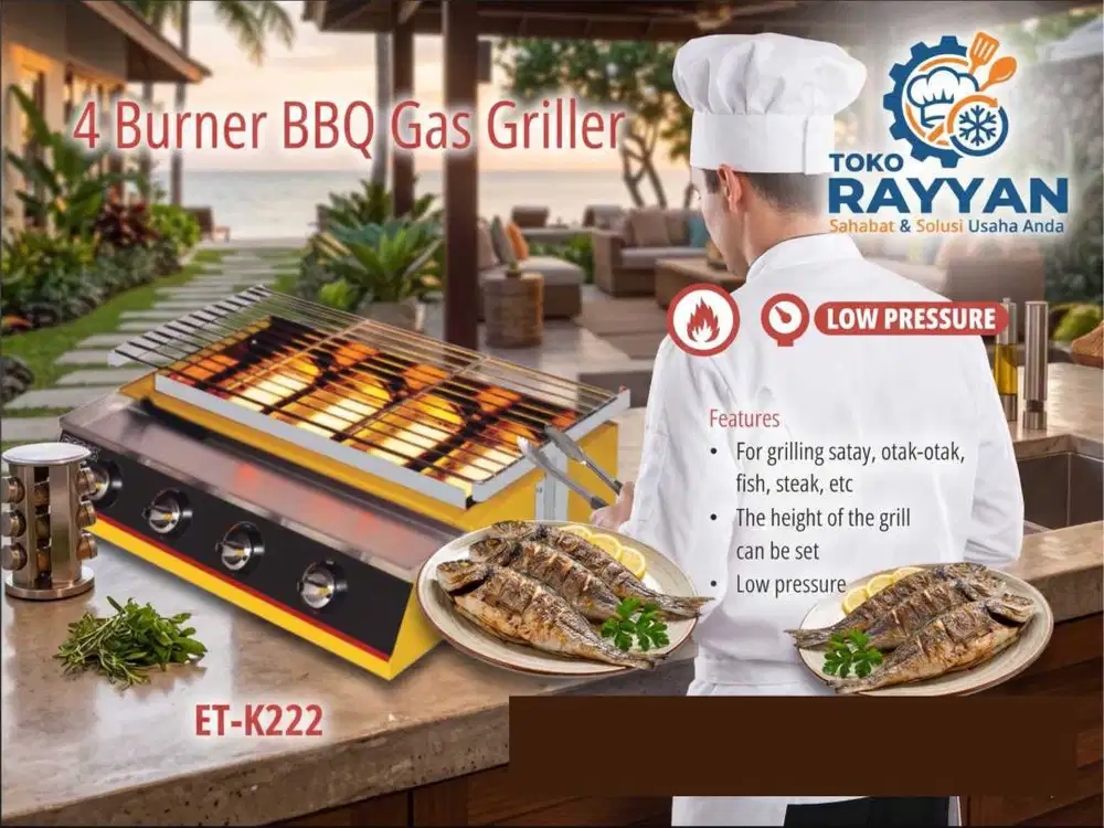 Griller 4 Burner BBQ ET-K222 - Mesin Panggang Tanpa Asap Merek GETRA