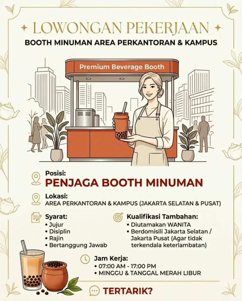 Di cari crew outlet yang bisa bekerja pagi