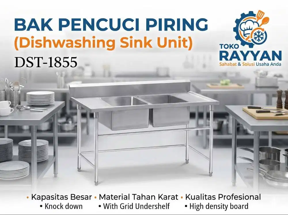S/S Sink Table DST-1855 - Meja Cuci Piring Stainless 2 Lubang Pencuci