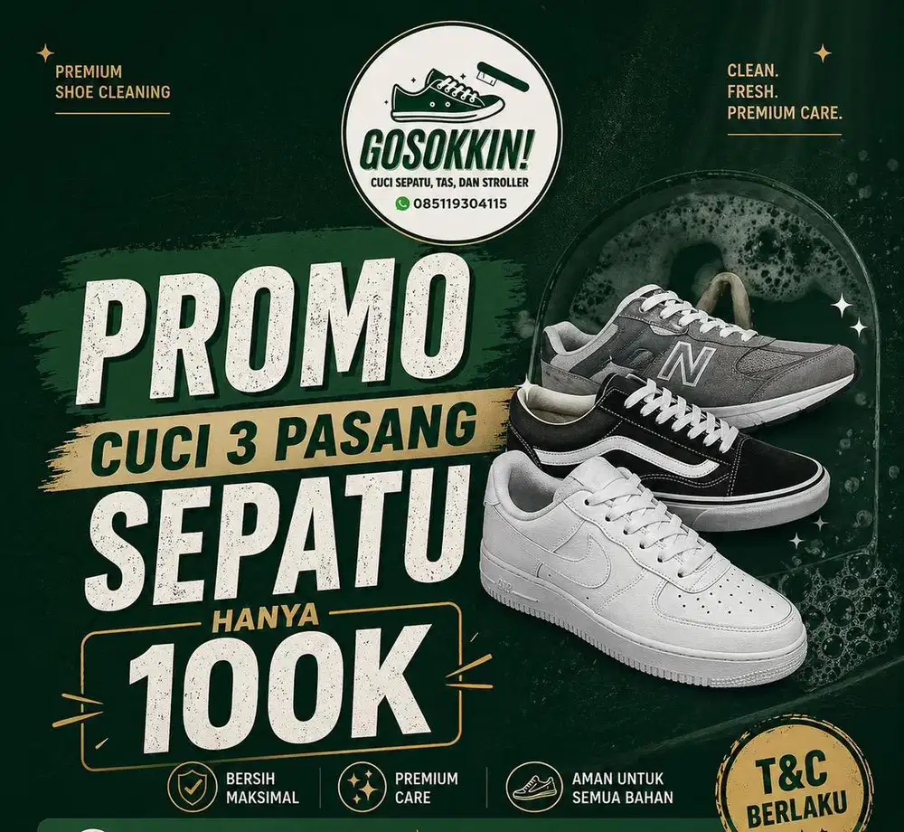 Cuci sepatu 3 pasang 100k