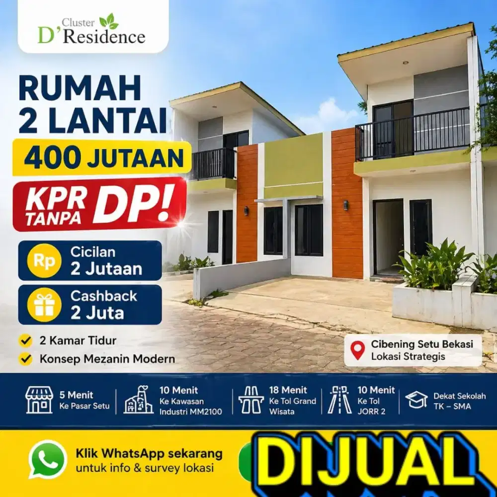 Dijual Rumah Komersil Baru  Cluster Setu Bekasi