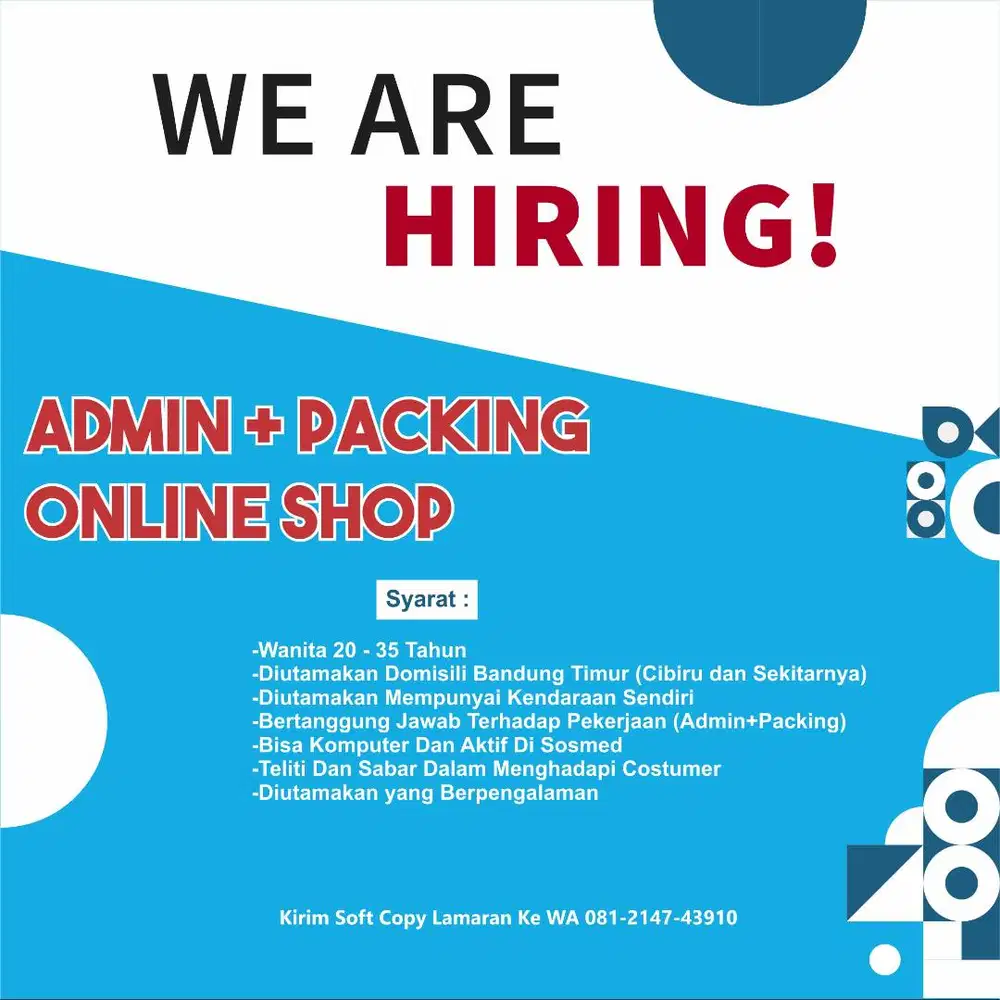 Lowongan Admin Online Dan Packing