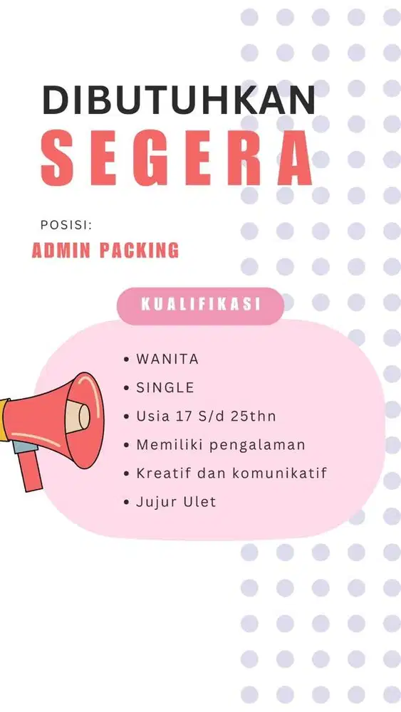 Dicari Karyawan wanita Packing OnlineShop