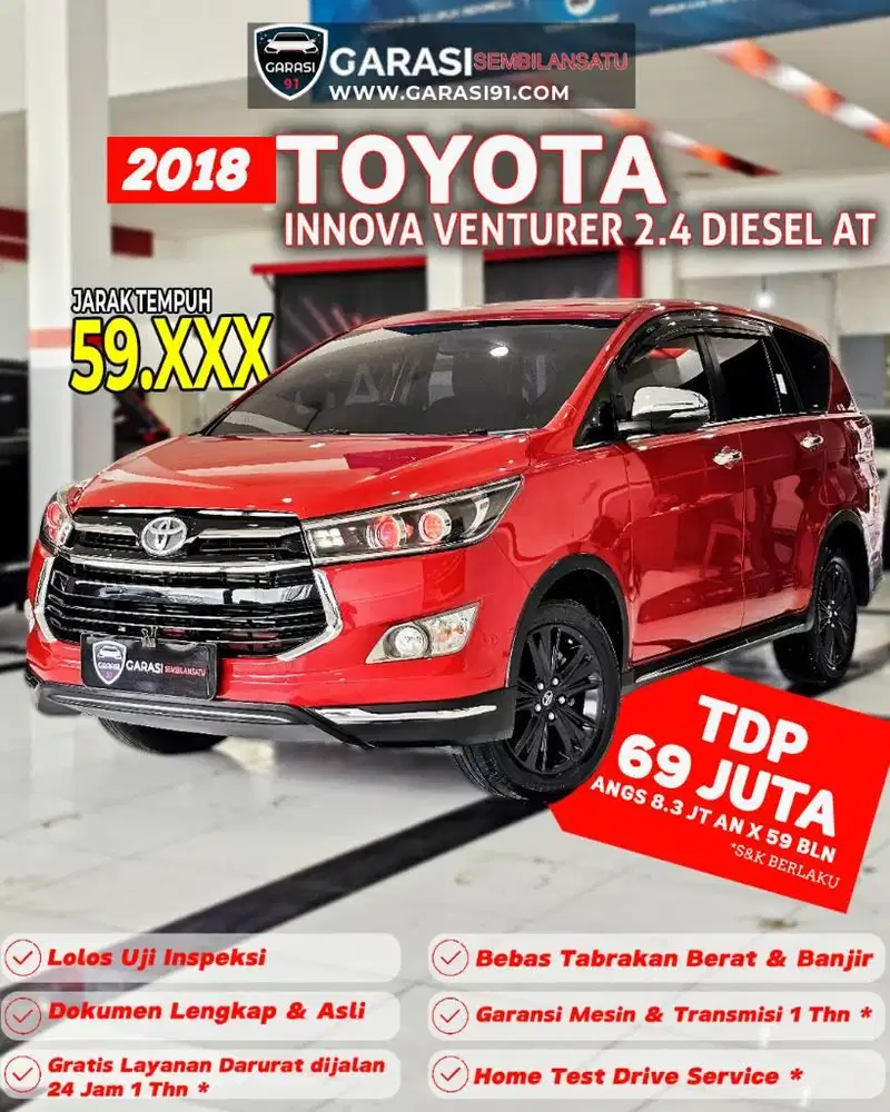 ‼️TDP 69 Jt‼️Toyota Innova Venturer Diesel At 2018 LOW KM