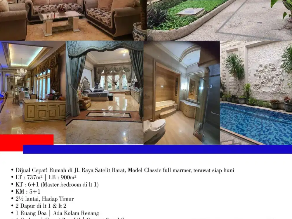 Dijual Cepat! Rumah di Jl. Raya Satelit Barat, Model Classic full marmer, terawat siap huni