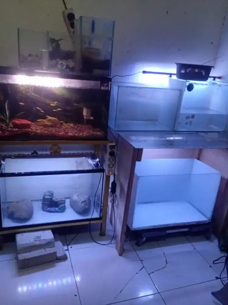 Akuarium akrilik 2 buah dan rak besi no rembes siap pakai