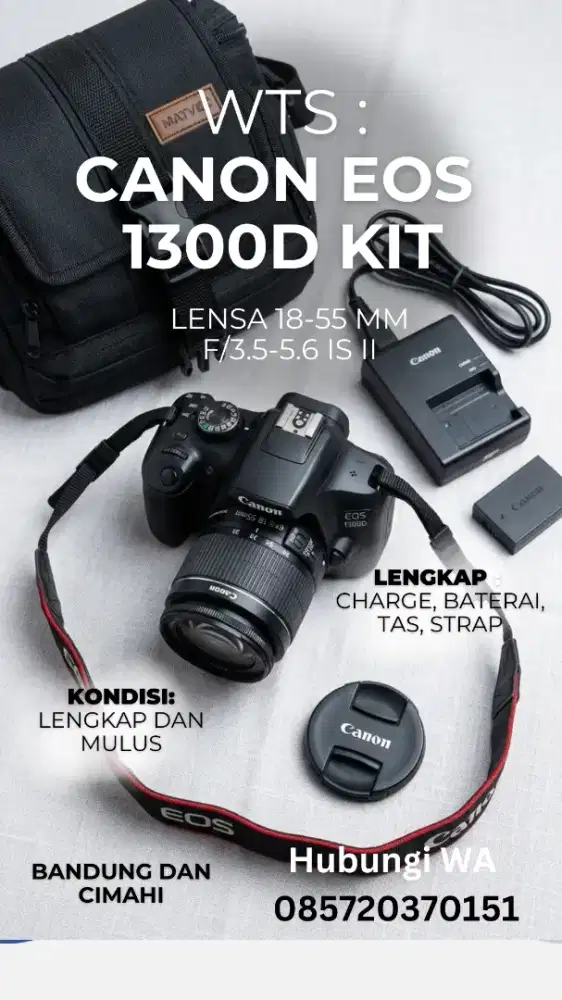 Canon EOS 1300D + Lensa Kit 18-55mm Fullset