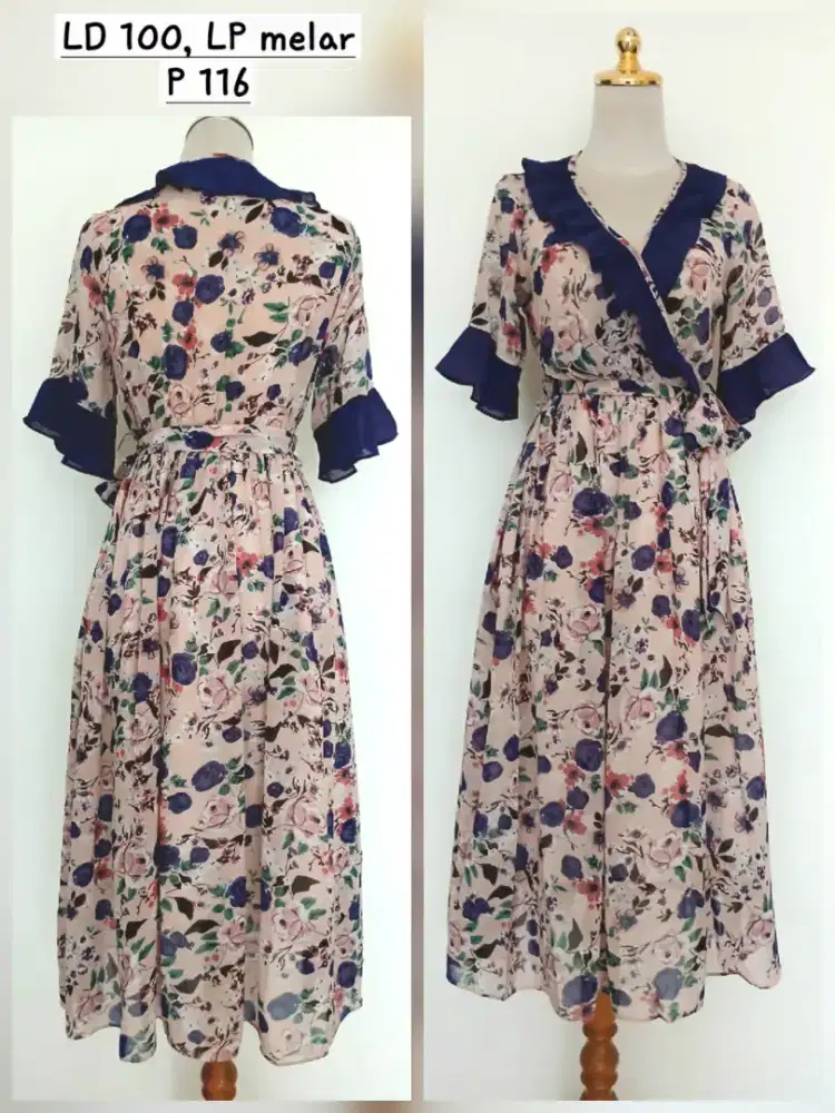 Baju dress gaun sifon PPT sz M fit L, preloved