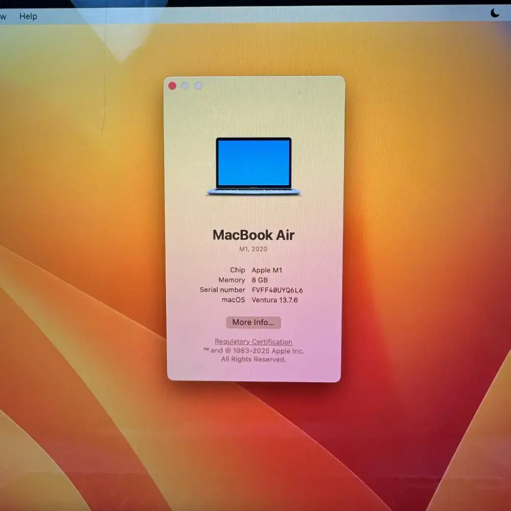 Macbook Air M1 Ram 8 Ssd 128 Layar 13 inch Silver