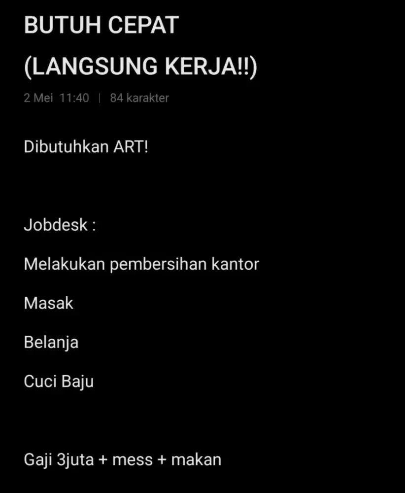 ART langsung kerja