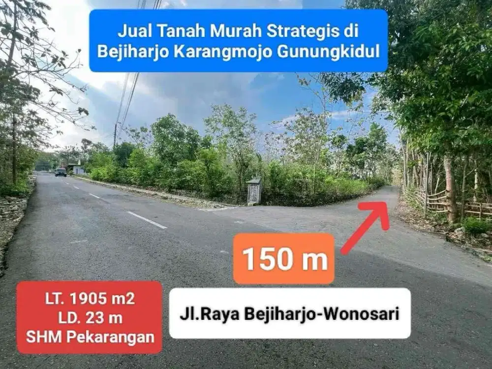 Jual tanah murah Pekarangan mangku jalan aspal di Bejiharjo Gunungkidul dekat kota dan fasilitas umum