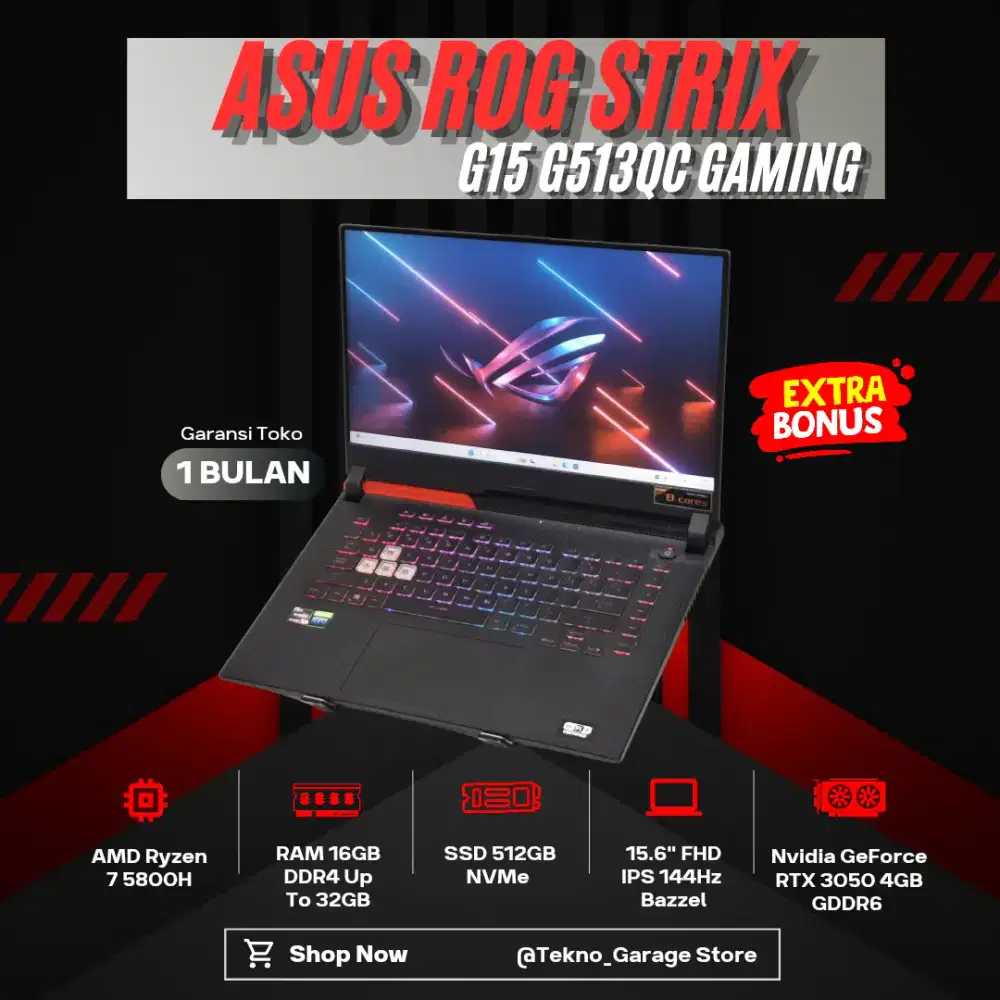 ASUS ROG STRIX G15 G513QC RYZEN 7 5800H RAM 16GB SSD 512GB RTX 3050