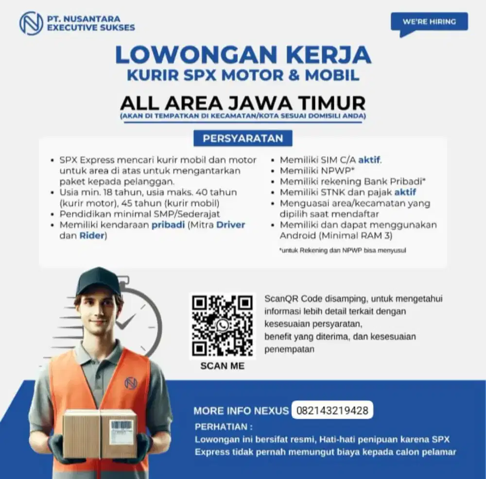 Dibutuhkan Kurir Shopee area kota Sidoarjo, gresik surabaya