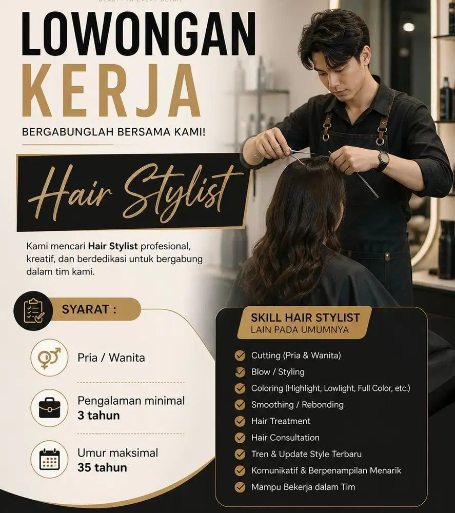 Dibutuhkan Segera HAIR STYLIST PRIA