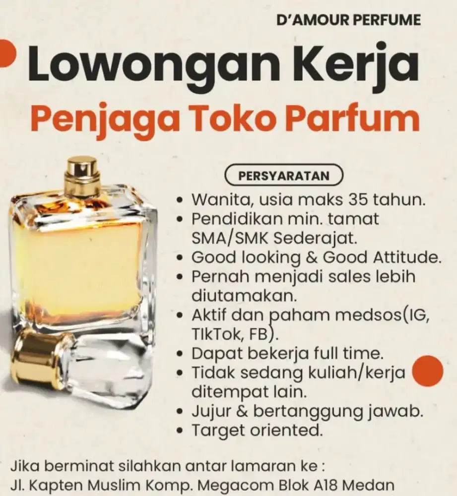 Dibutuhkan penjaga toko parfum