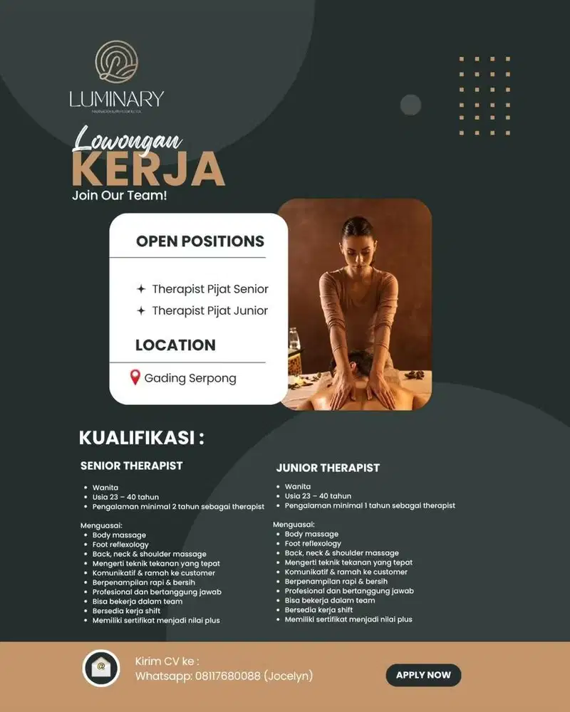 Lowongan Kerja Therapist Family Massage and Reflexology