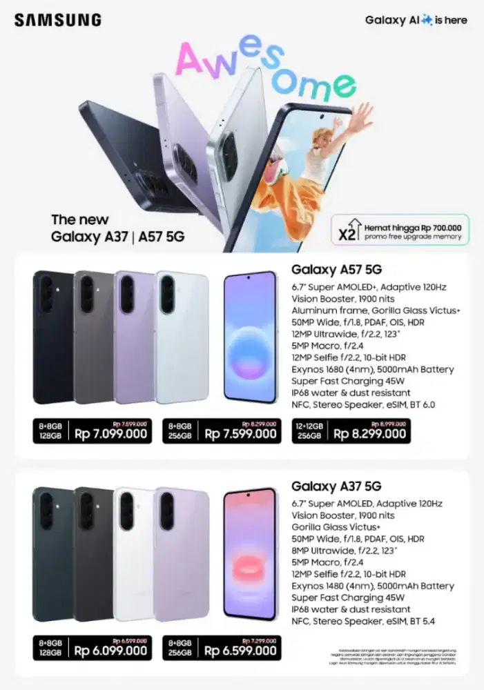 Samsung galaxy A57 dan A37 terbaru layar super Amoled rasa flagship