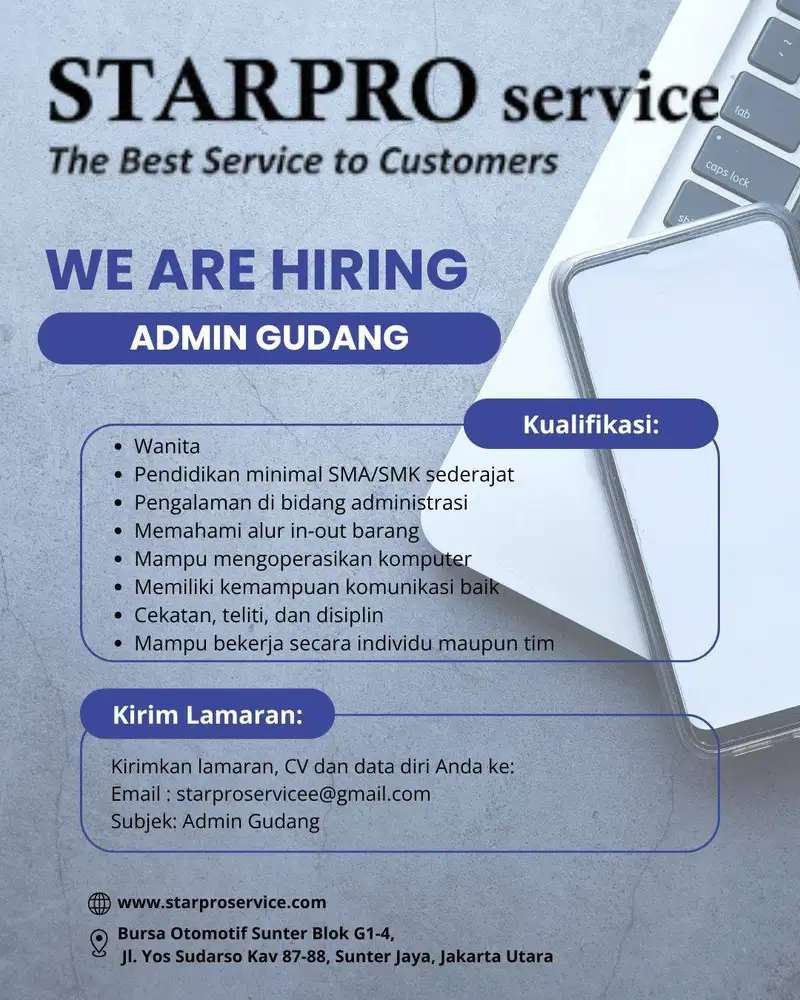 Dibutuhkan Admin toko/gudang