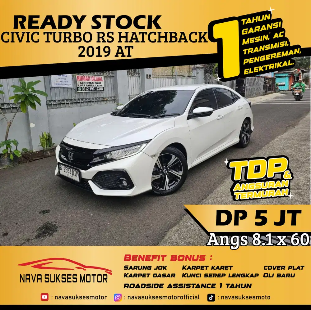 TDP 5 Jt Angs Termurah Civic Turbo RS Hatchback 2019 Matic Putih LowKm