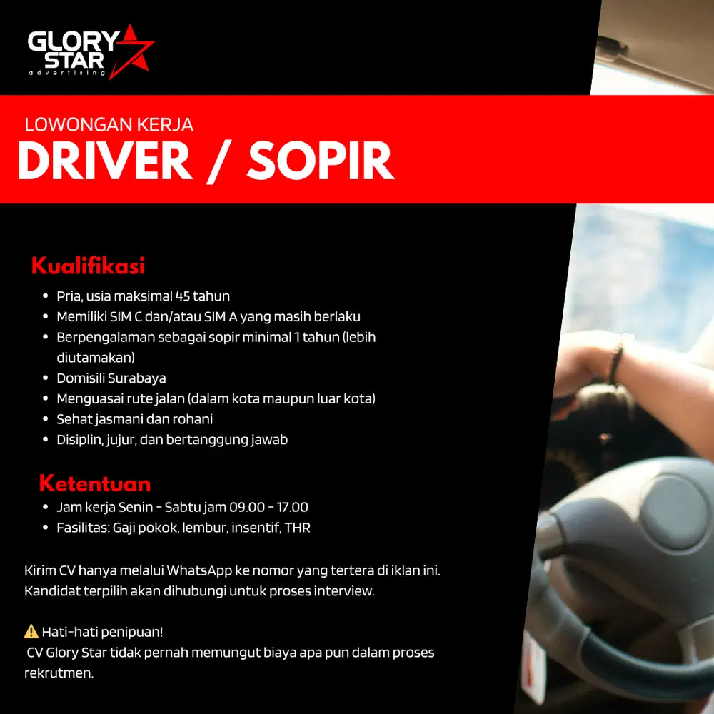 LOWONGAN DRIVER / SOPIR PICKUP DAN MOTOR