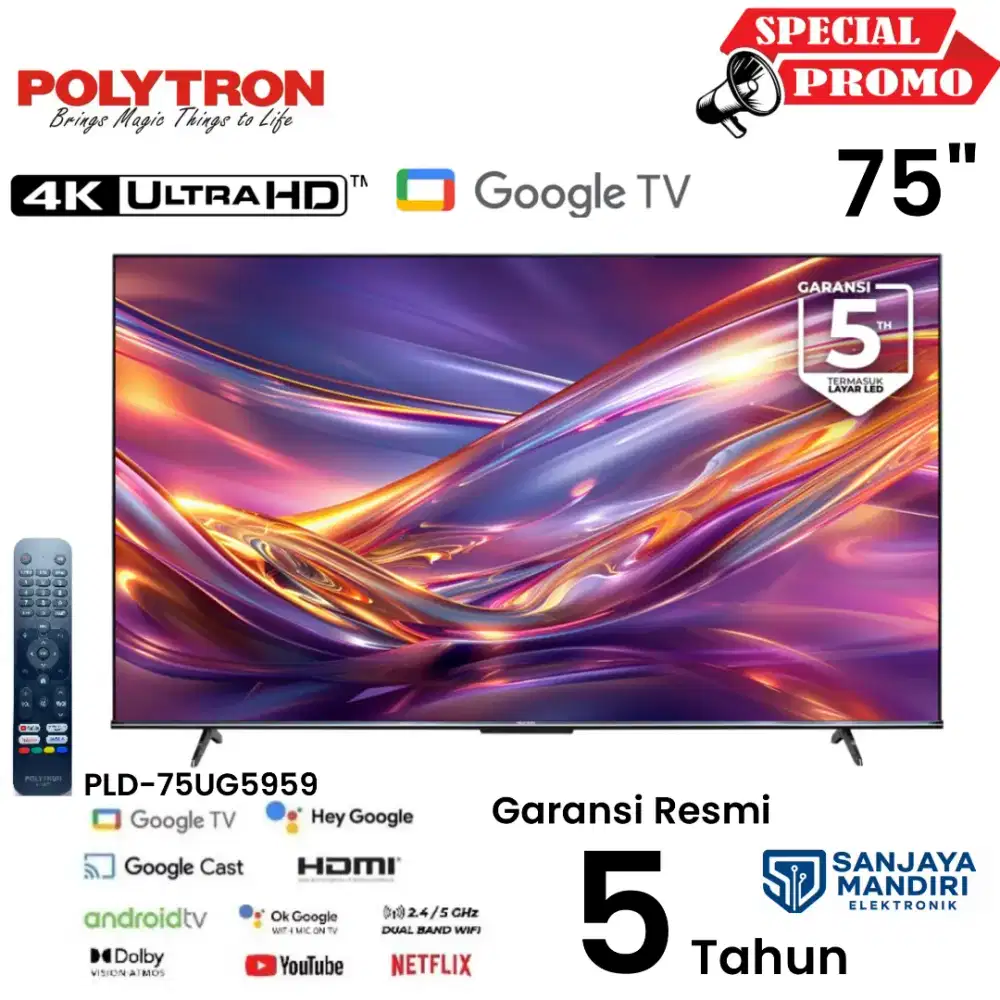 POLYTRON UHD 4K 75 Google Smart TV PLD75UG5959 Mola TV Neflix HDR10+