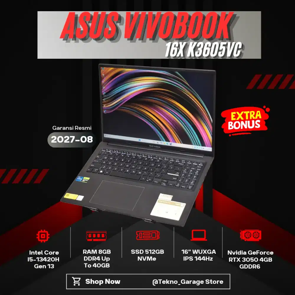 ASUS VIVOBOOK 16X k3605VC CORE I5-13420H RAM 8GB SSD 512GB RTX 3050