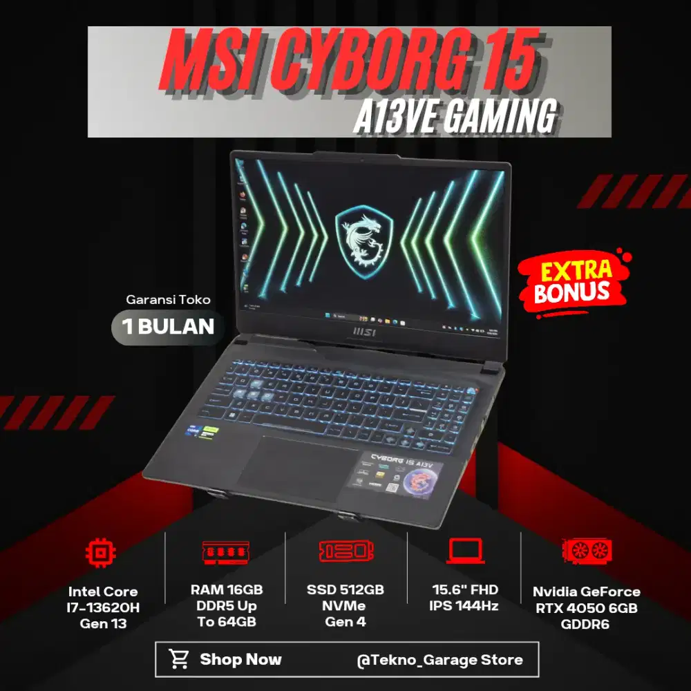 MSI CYBORG 15 A13VE CORE I7-13620H RAM 16GB SSD 512GB NVIDIA RTX 4050