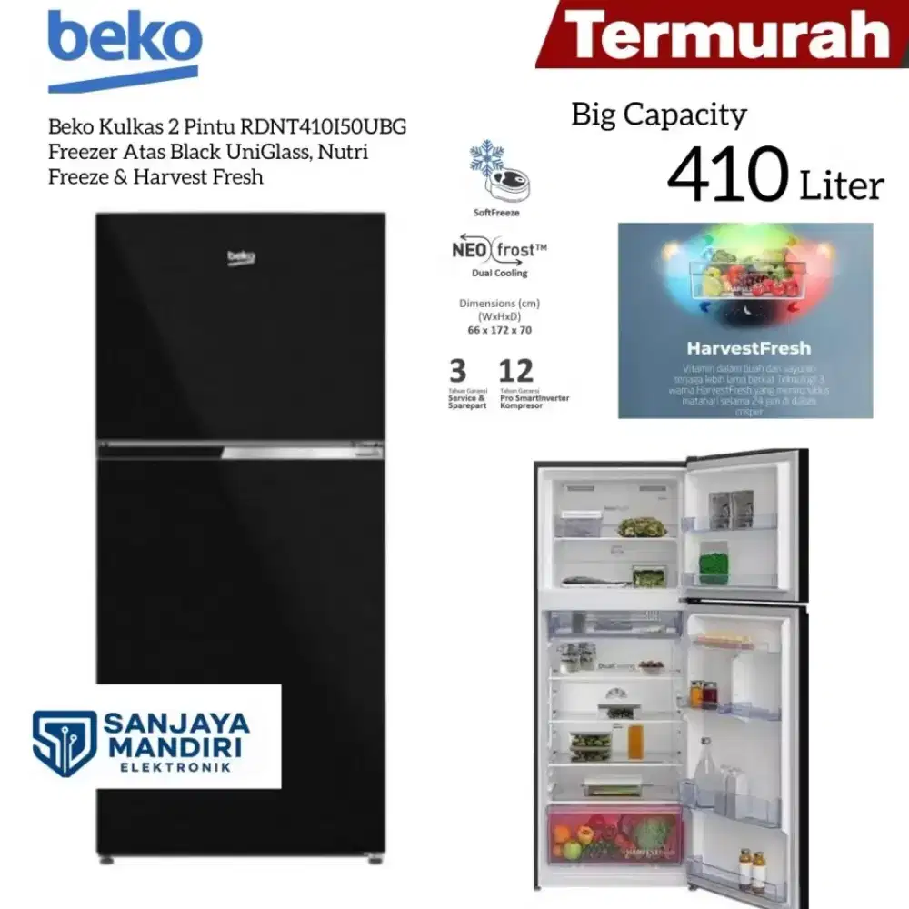 BEKO Kulkas 2 Pintu Jumbo 410 Liter SMART PRO INVERTER RDNT410I50UBG