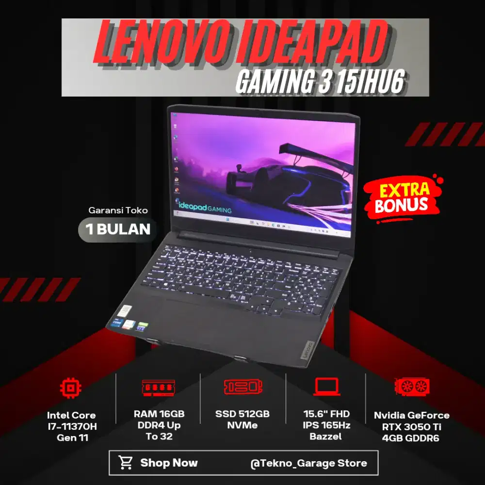 LENOVO IDEAPAD GAMING 3 15IHU7 CORE I7-11370H RAM 16GB SSD 512GB