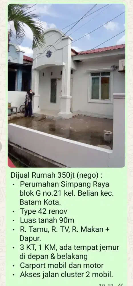 Jual BU Rumah simpang raya indah batam