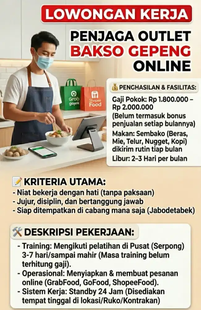 lowongan kerja jaga outlet bakso gepeng online