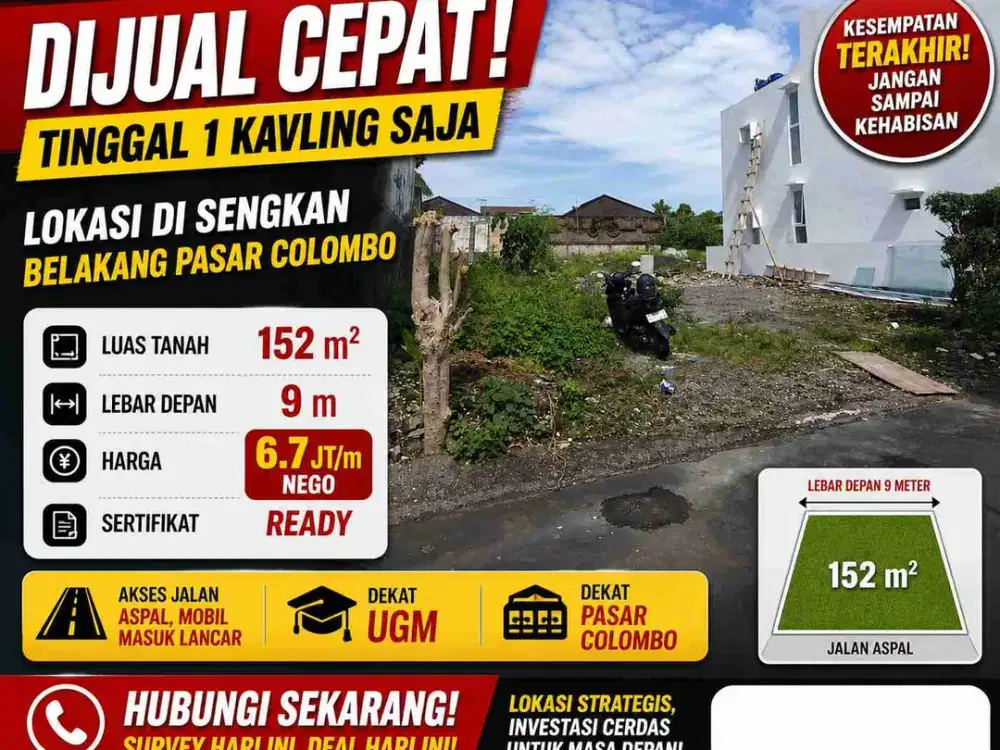 DIJUAL CEPAT! Tinggal 1 Kavling di Sangkan – Belakang Pasar Colombo