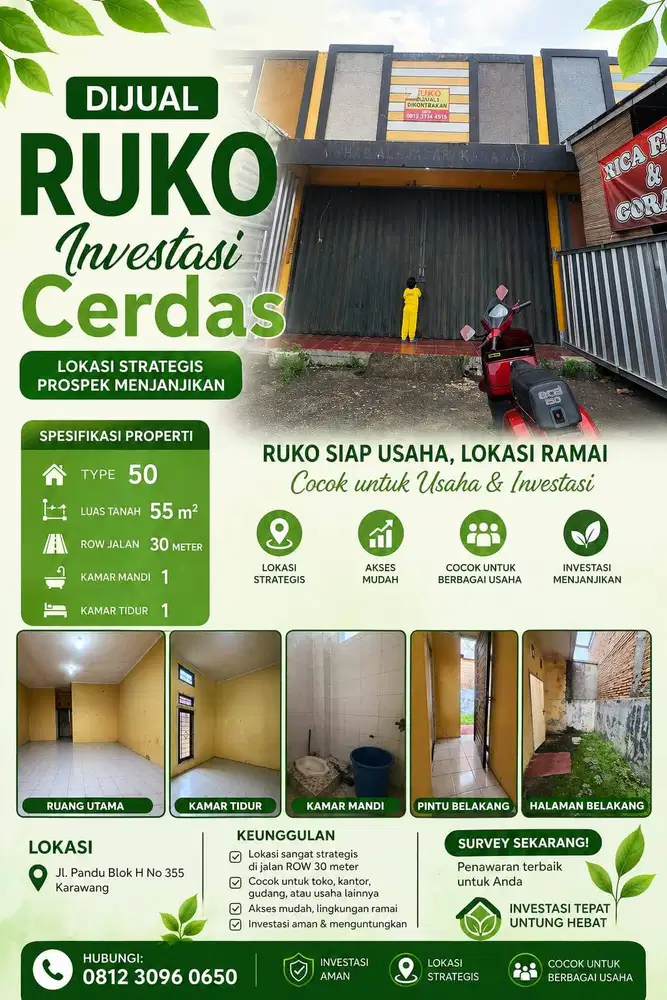 Dijual ruko Teluk jambe jalan ROW  30 m